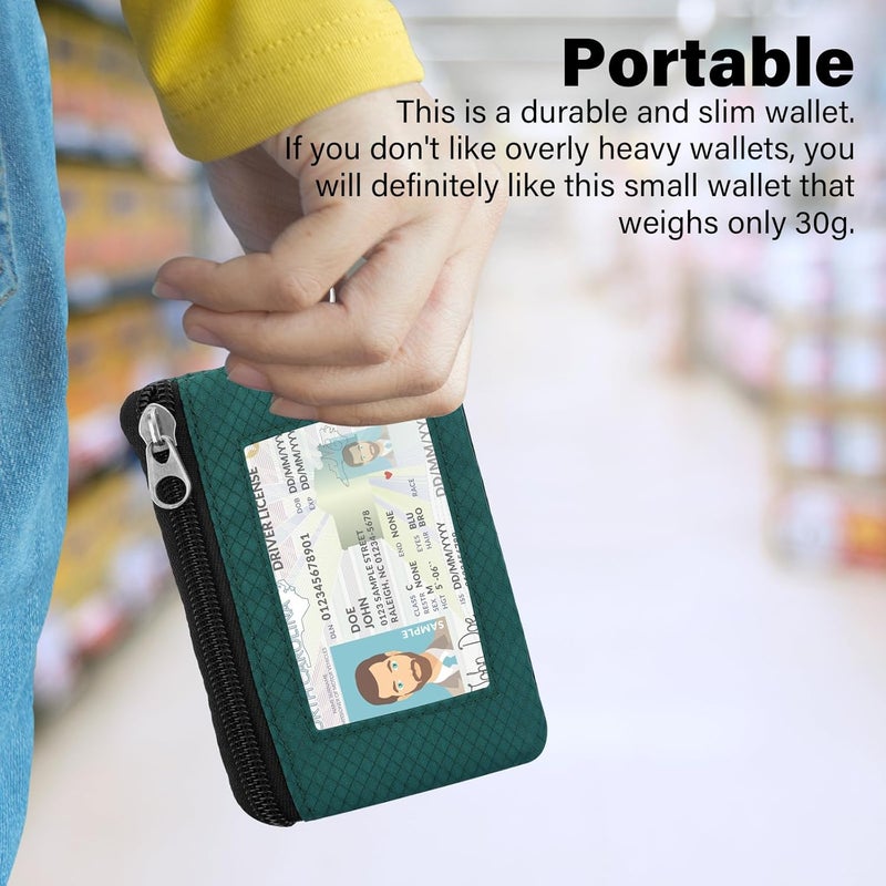 ZHOMA Minimalist RFID Wallet with Lanyard, Multi-functional ID Case with 2 Zipper Pockets and Key Chain for Men and Women, Tactical Badge Pouch Cards Holder, Coin Purse for Travel Sports - Grass&Green - Image 2